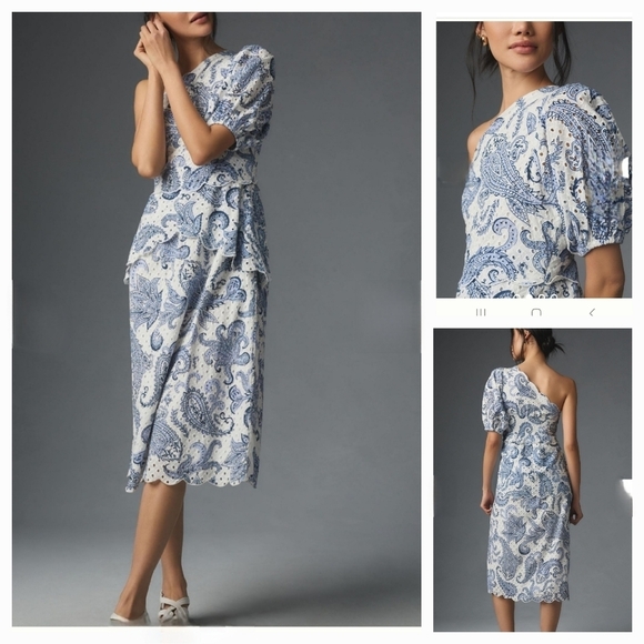 Farm‎ Rio One Shoulder Eyelet Midi Dress - Picture 1 of 3